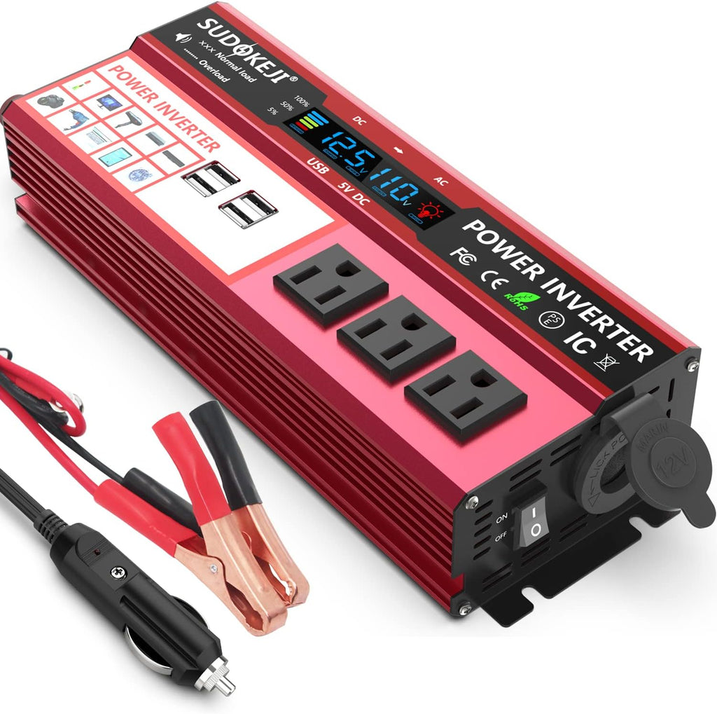 Power Inverter 1000W DC 12V to 110V AC Converter with LCD Display V849