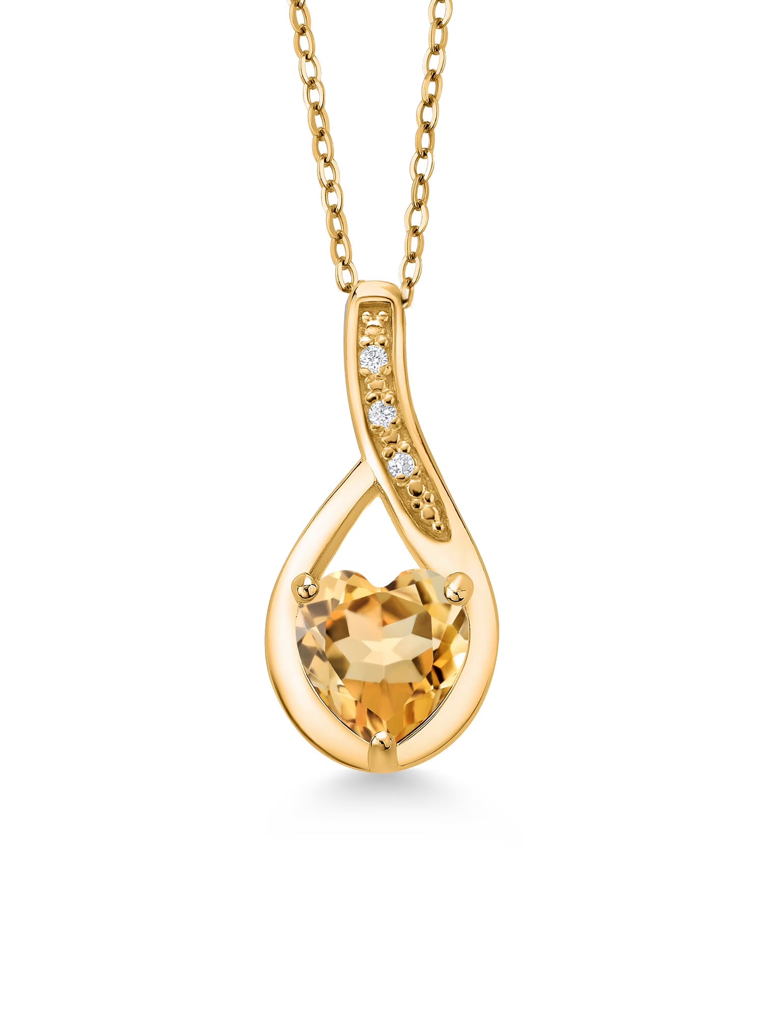 18K Yellow Gold Plated Silver Necklace with Yellow Citrine and White Lab Grown Diamond A675