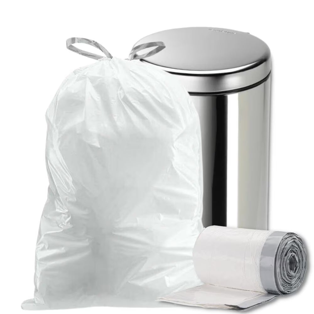 8 Gallon White Drawstring Trash Bags, 0.7 Mil, 22" x 22", 200 Count C5727