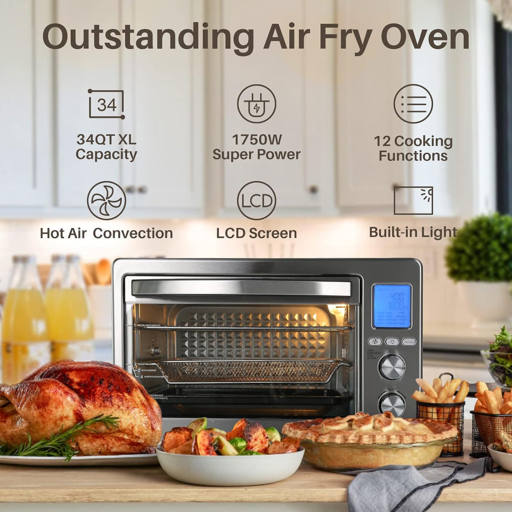 34QT 1750W Air Fryer Toaster Oven with 12 Cooking Functions M22868