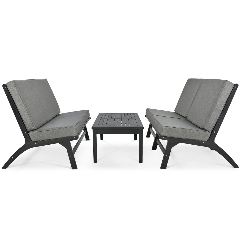 4 Pieces Acacia Solid Wood Outdoor Sofa Set with Coffee Table and Cushions F988524