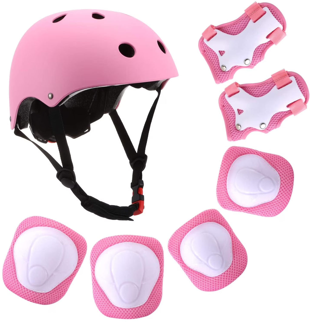 Kids Bike Helmet with Knee Elbow Wrist Pads, Pink Y455
