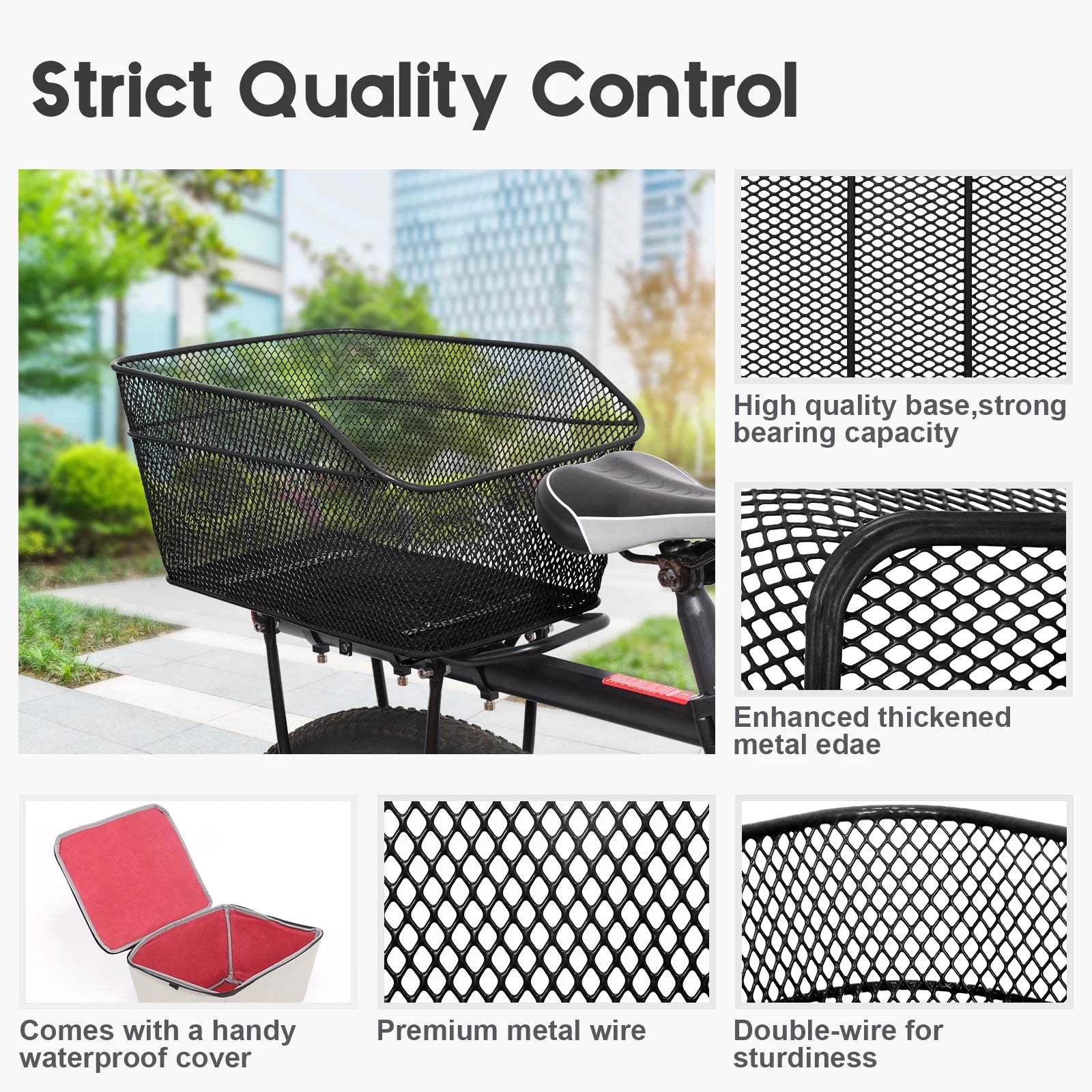 Metal Wire Waterproof Rear Bike Basket 20 L U49693