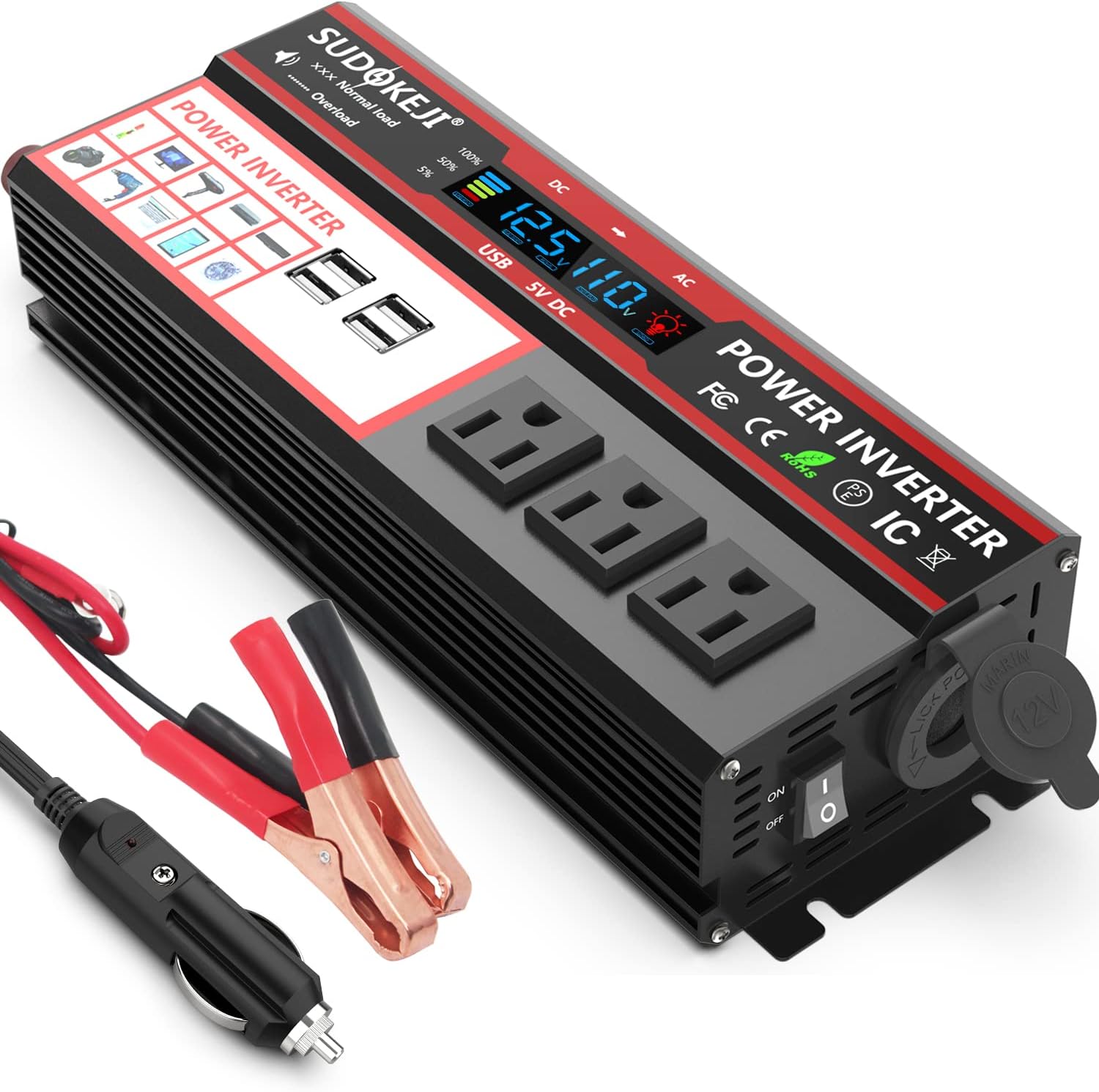 Power Inverter 1000W DC 12V to 110V AC Converter with LCD Display V849