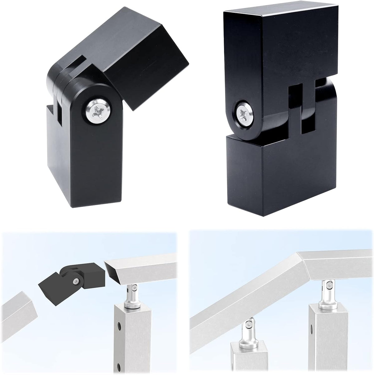 2pack Adjustable Angled Stairs Handrail Connector POM Black H89292