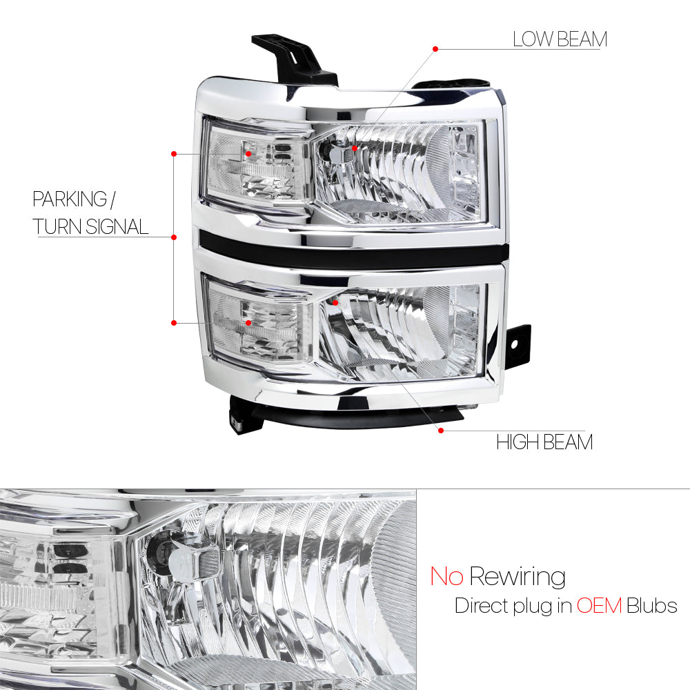 Chrome Housing Headlight Clear Turn Signal Reflector D863464