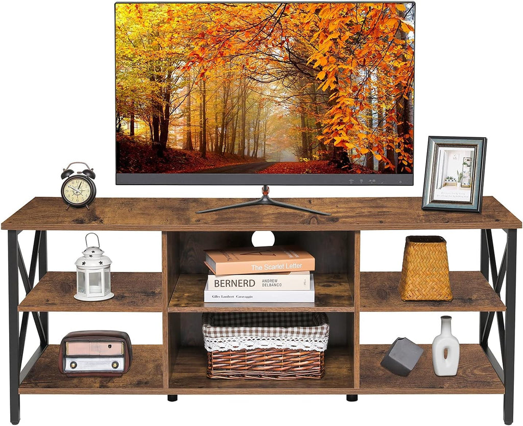 Rustic Brown TV Stand with 6 Storage Shelves E43747