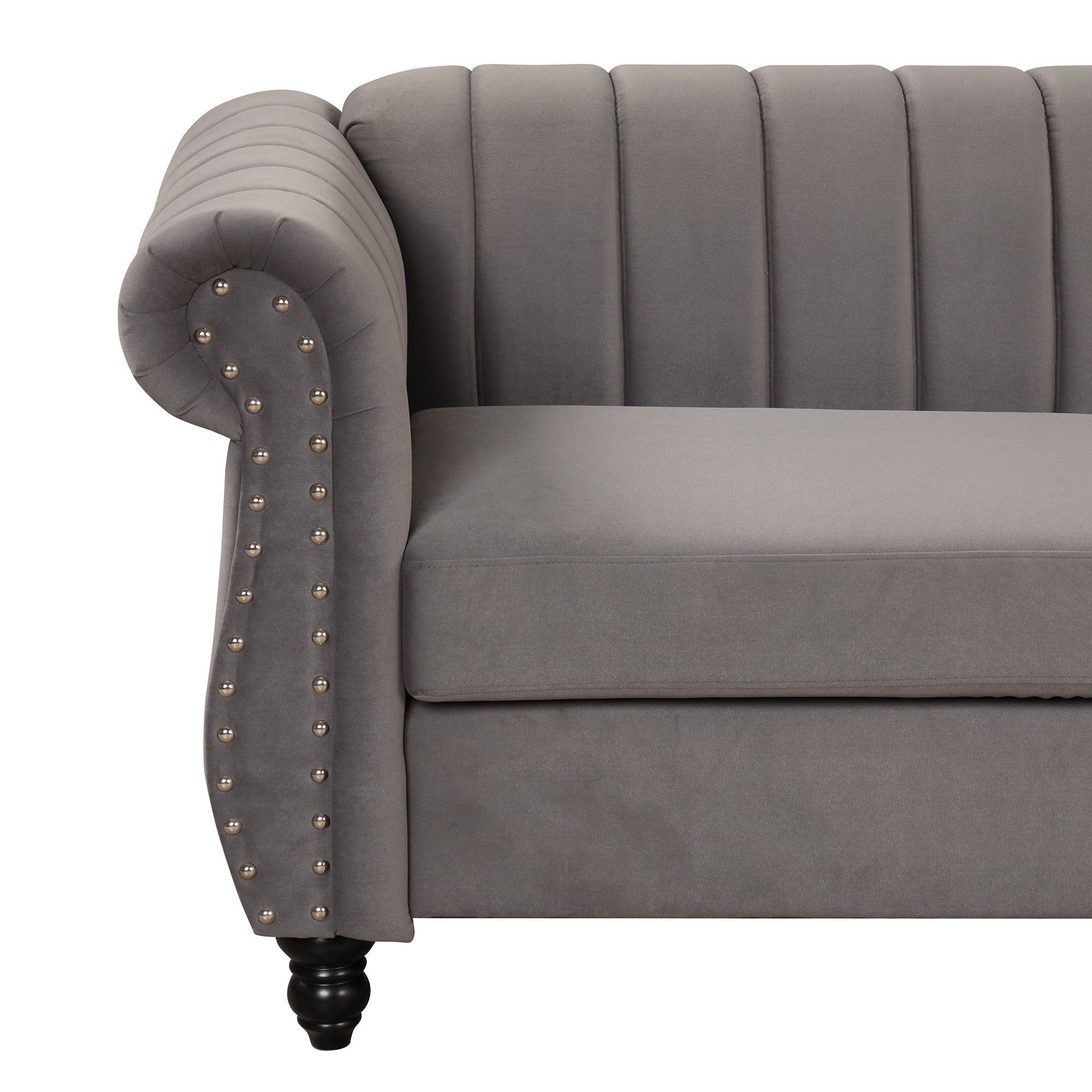 Gray Buttoned Tufted Sofa with Solid Wood Legs S17619
