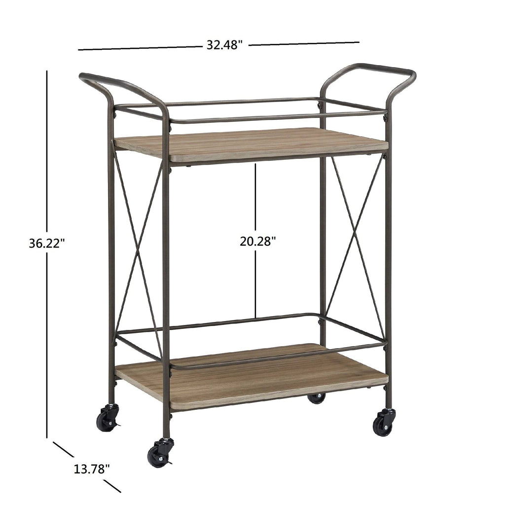 Bronze Finish Metal X-Frame Bar Cart with Walnut Wood Shelf U5692