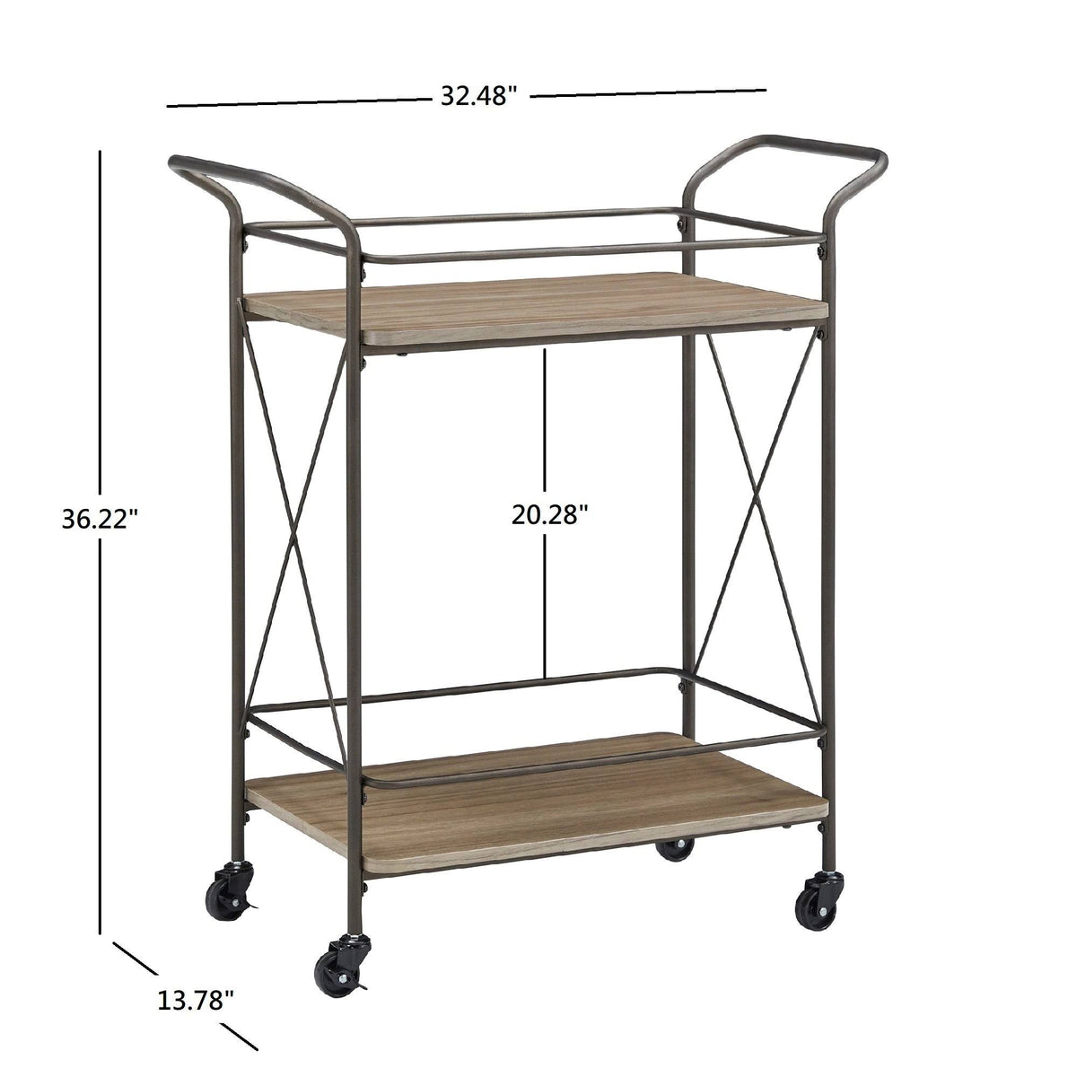 Bronze Finish Metal X-Frame Bar Cart with Walnut Wood Shelf U5692