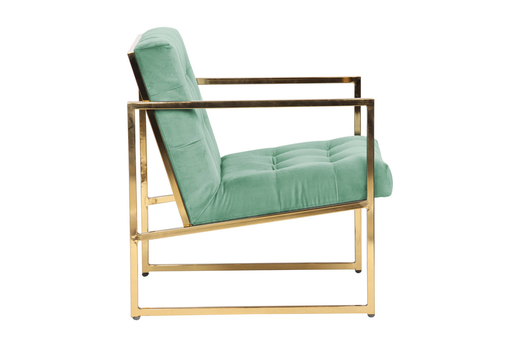 Emerald Green Tufted Velvet Accent Armchair with Gold Frame Q799