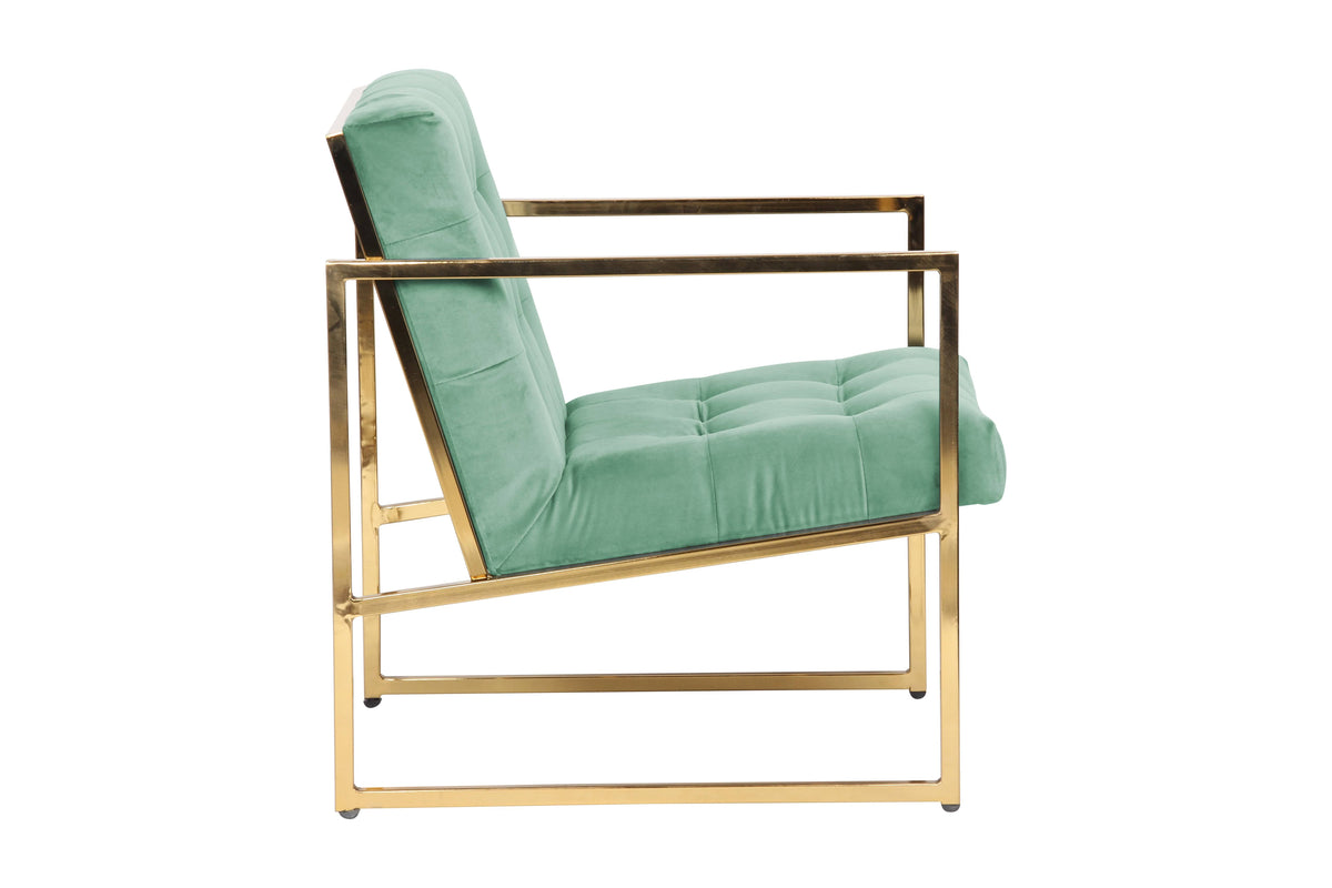 Emerald Green Tufted Velvet Accent Armchair with Gold Frame Q799
