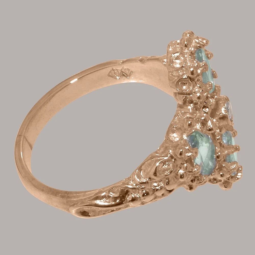 18k Rose Gold Natural Diamond & Aquamarine Womens Promise Ring Q562