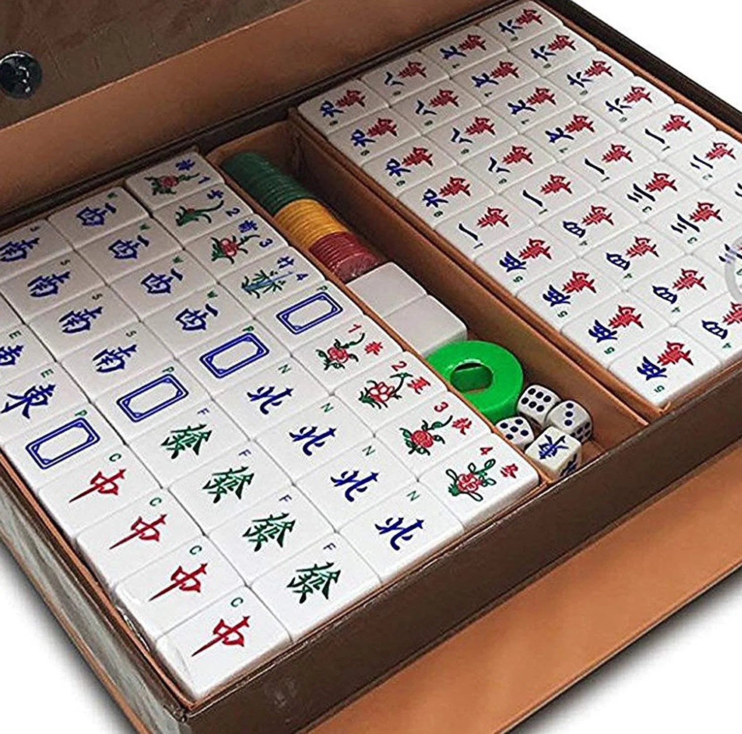 144 Numbered Acrylic Mahjong Tiles with Carrying Travel Case I704674