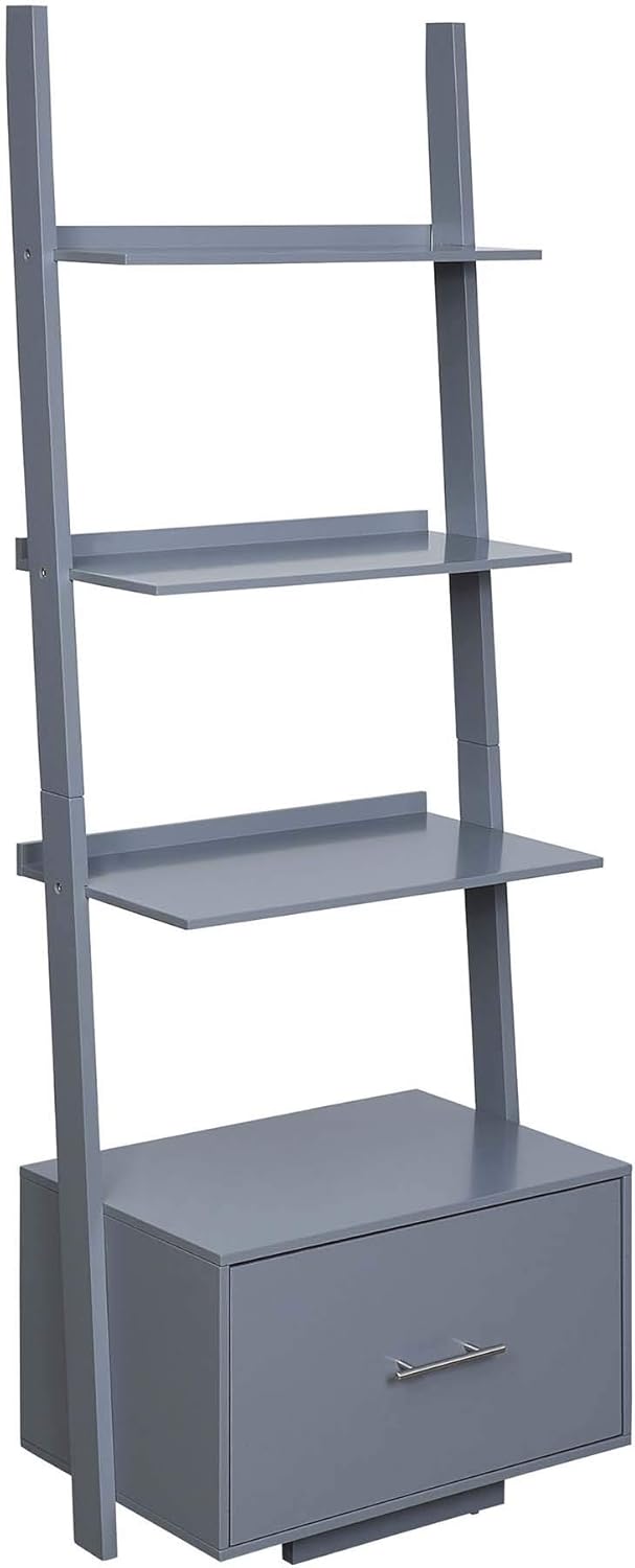 White Ladder Bookcase with File Drawer T780859
