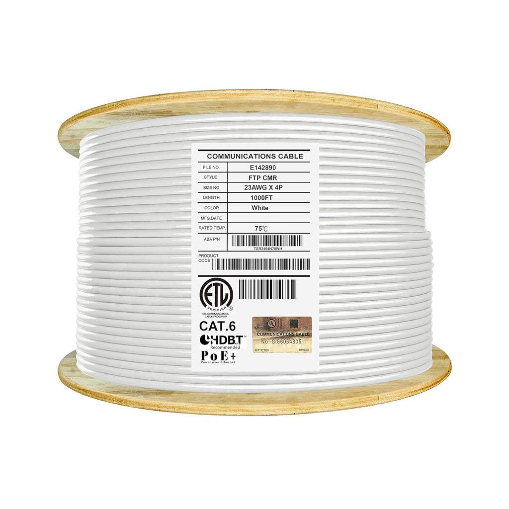 Cat6 Shielded Riser 1000ft F/UTP 23AWG Solid Bare Copper Bulk Ethernet Cable Reel Yellow F211