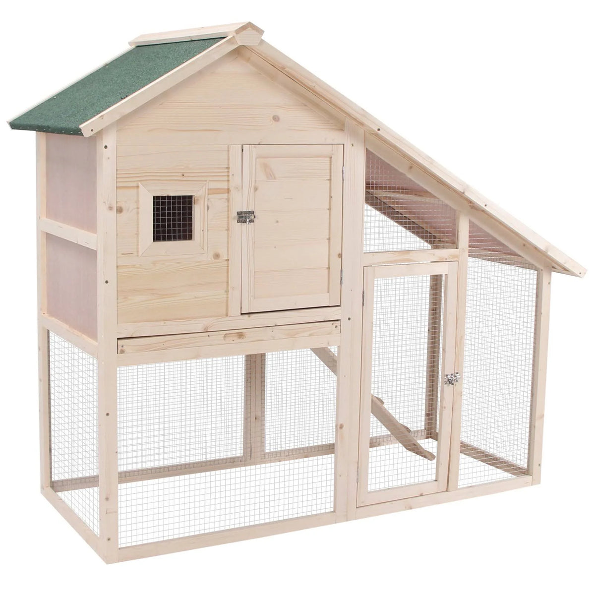 55x22 Wood Double Rabbit Hutch with Ramp and Outdoor Run J7867