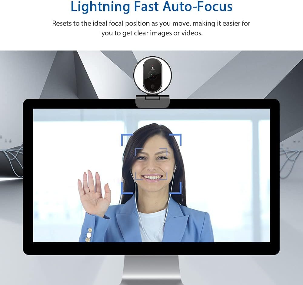 1080P Webcam with Ring Light, Privacy Cover and Dual Microphone L337