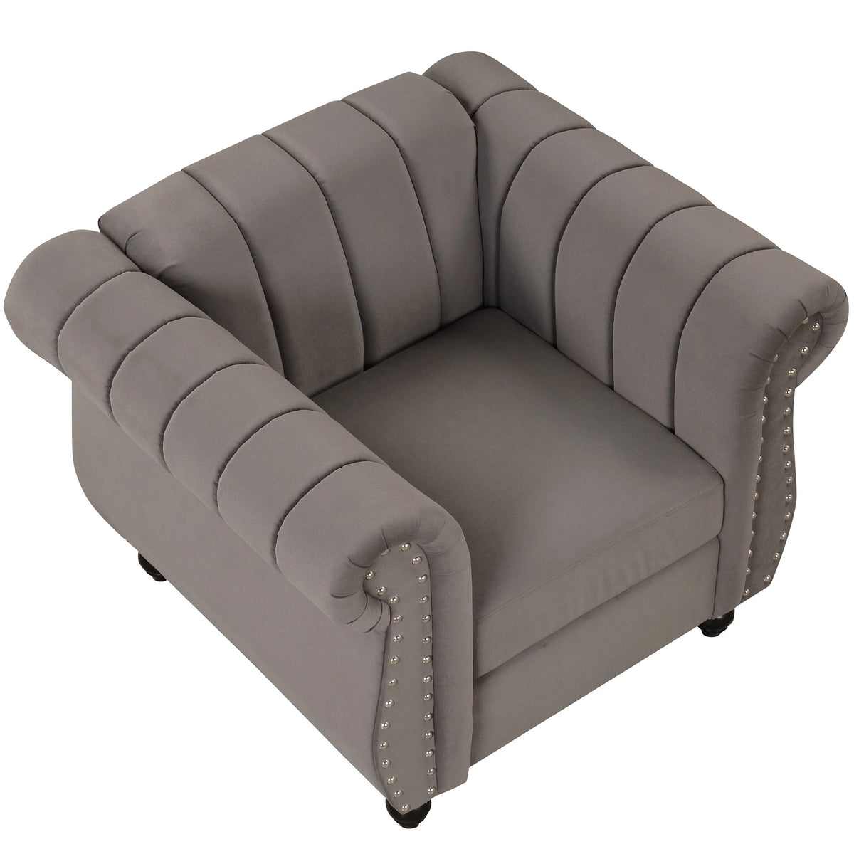 Gray Buttoned Tufted Sofa with Solid Wood Legs S17619