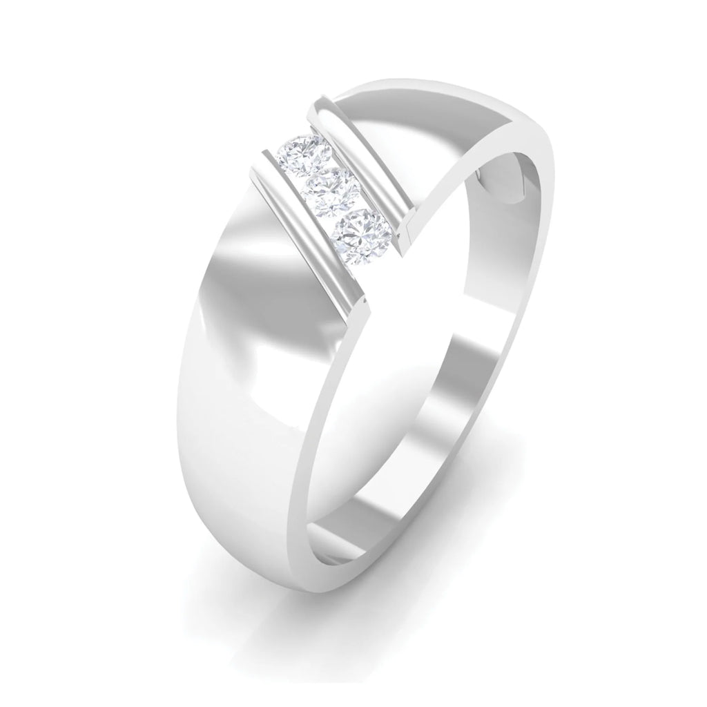 18K White Gold Three Stone Diamond Band Ring M717052