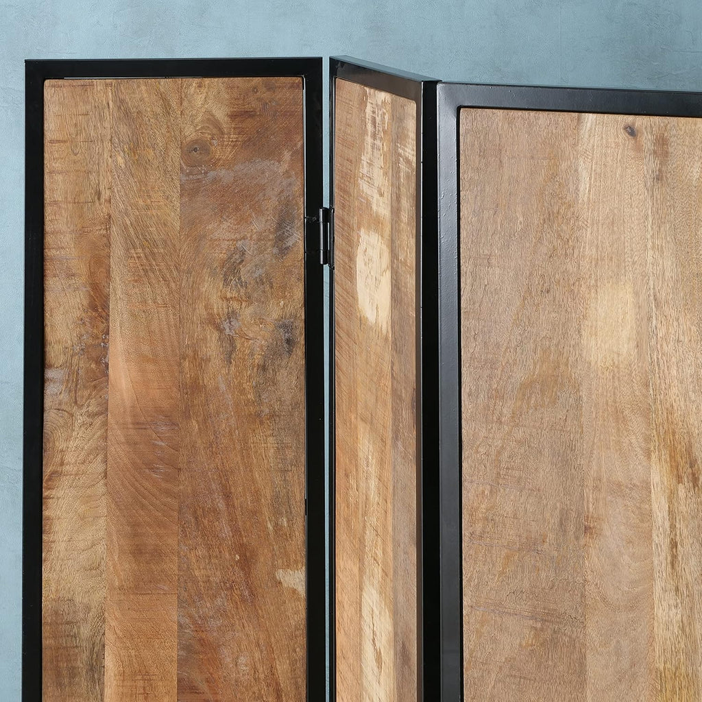 Iron Framed Mango Wood 3 Panel Room Divider B56280
