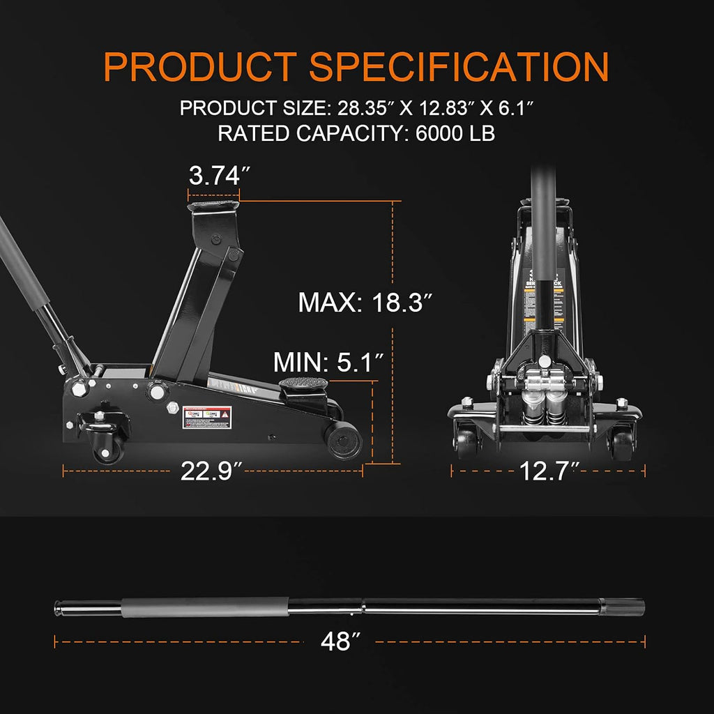 3 Ton Hydraulic Steel Floor Jack with Dual Piston Quick Lift Pump N4349