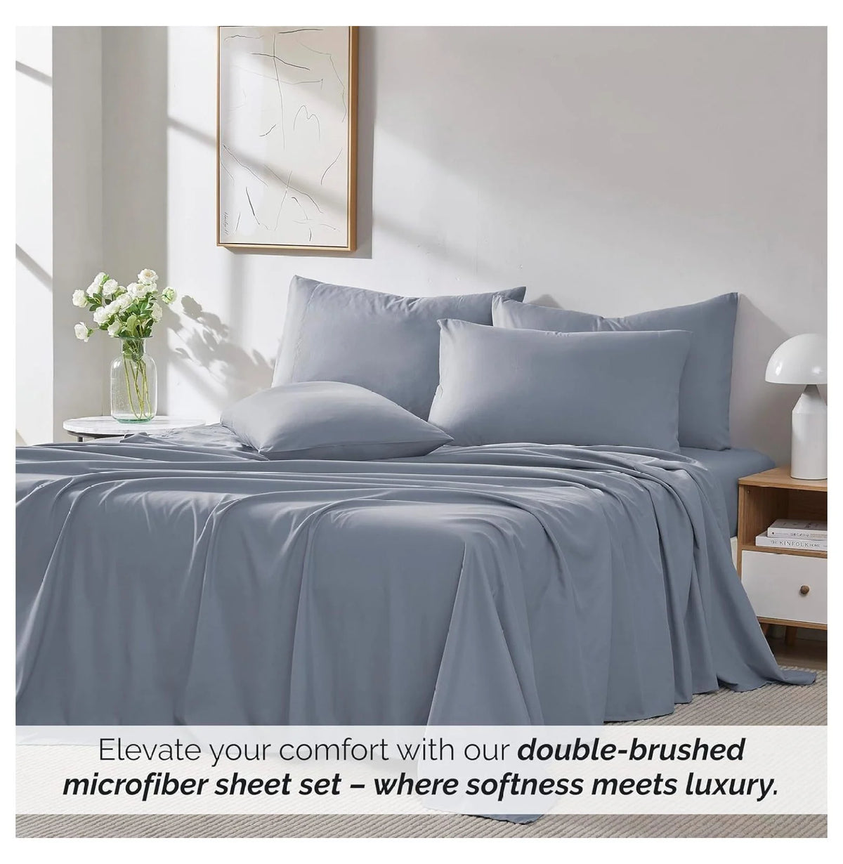 6-Piece King Microfiber Sheet Set with 21" Deep Fitted Sheet, Slate Blue J8701
