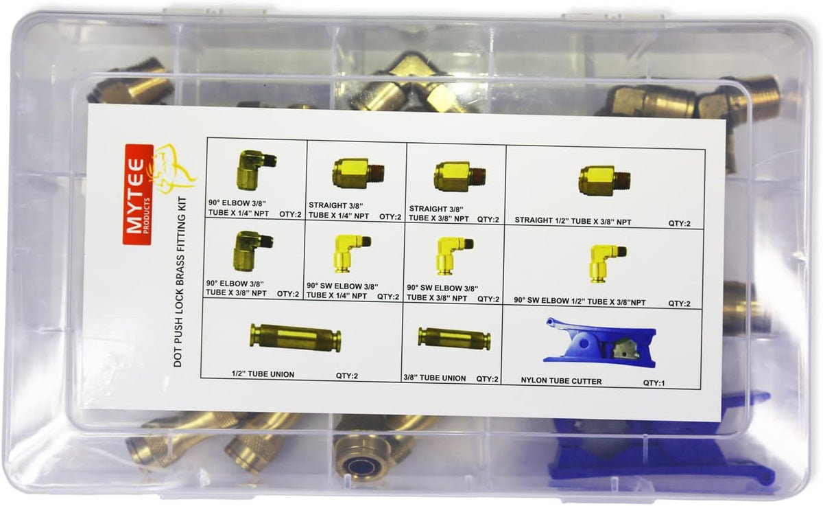 21 Pieces Brass Push to Connect Air Brake Line Fittings Connector Kit with Air Brake Line Cutter L26863