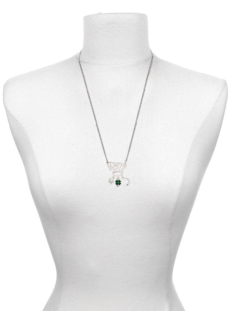 Silvertone Mini Green Four Leaf Clover Pendant Necklace, 25" J6022