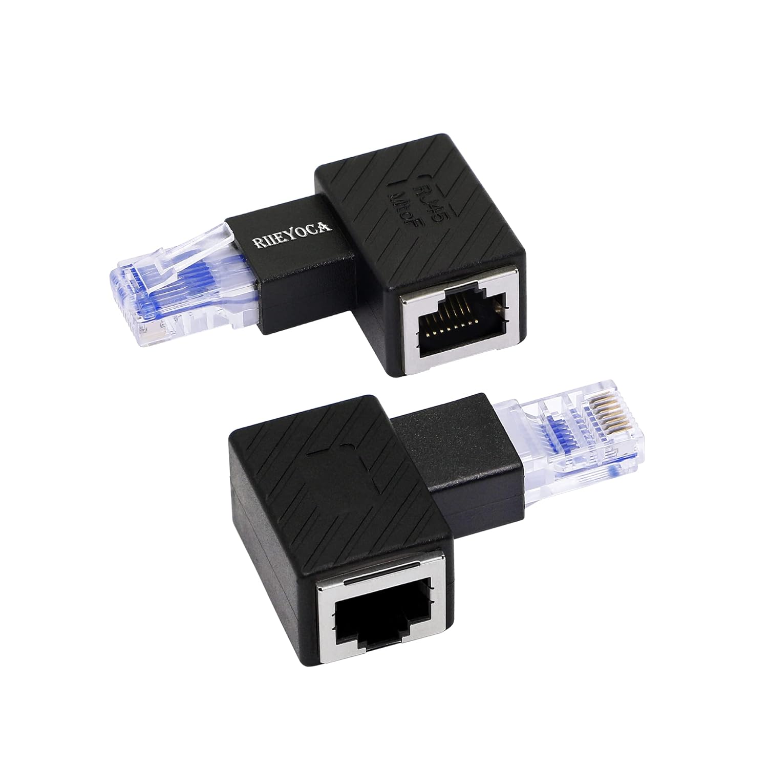 Right Angle Ethernet Adapter, 90 Degree RJ45 Male to Female Extension Cat6 LAN Network Connector, 2-Pack Black L8713