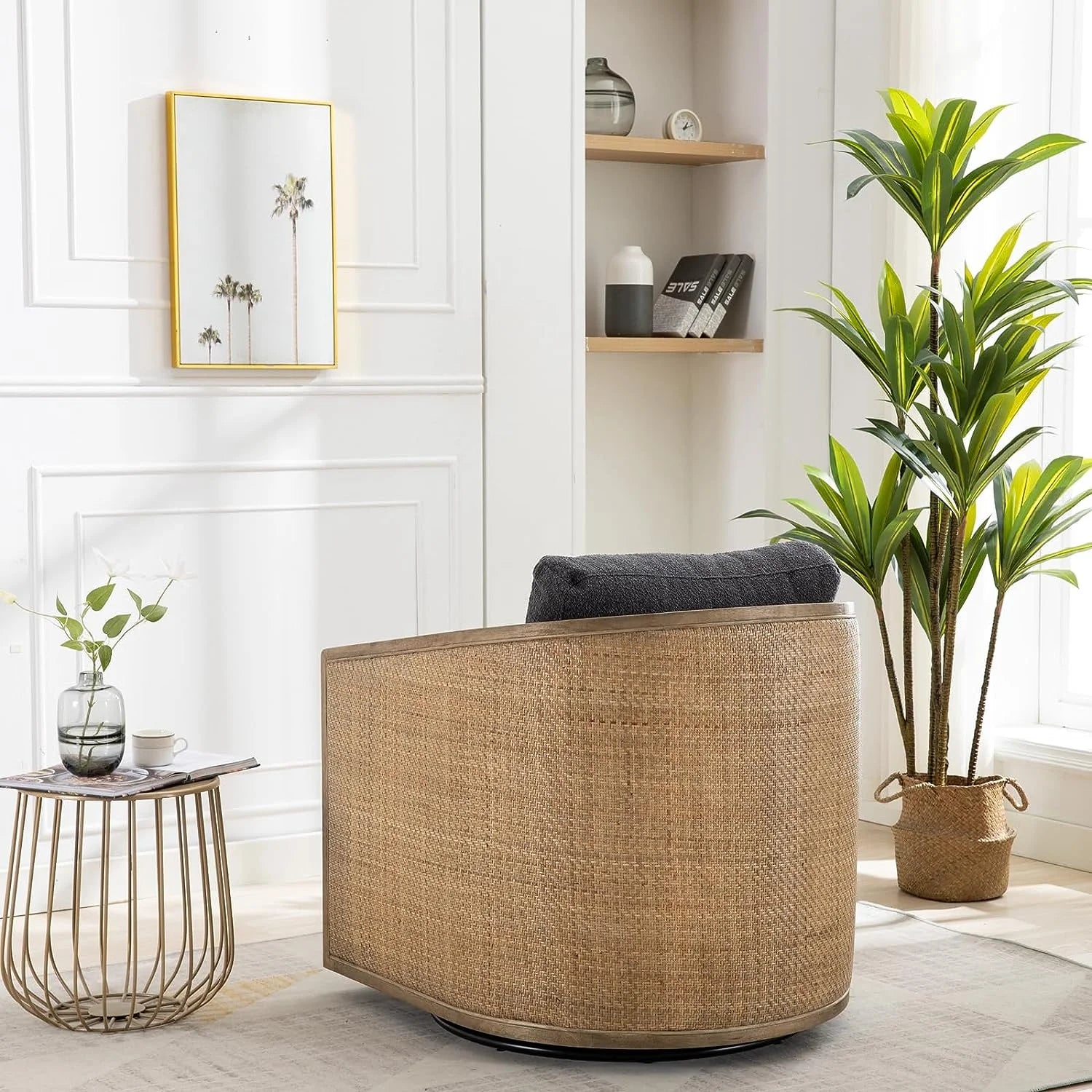 Carbon Black Rattan Swivel Barrel Chair with Arms Q4360