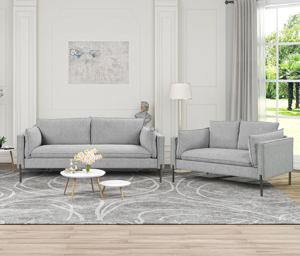 2 Piece Linen Fabric Upholstered Loveseat and 3 Seat Couch Set M2505