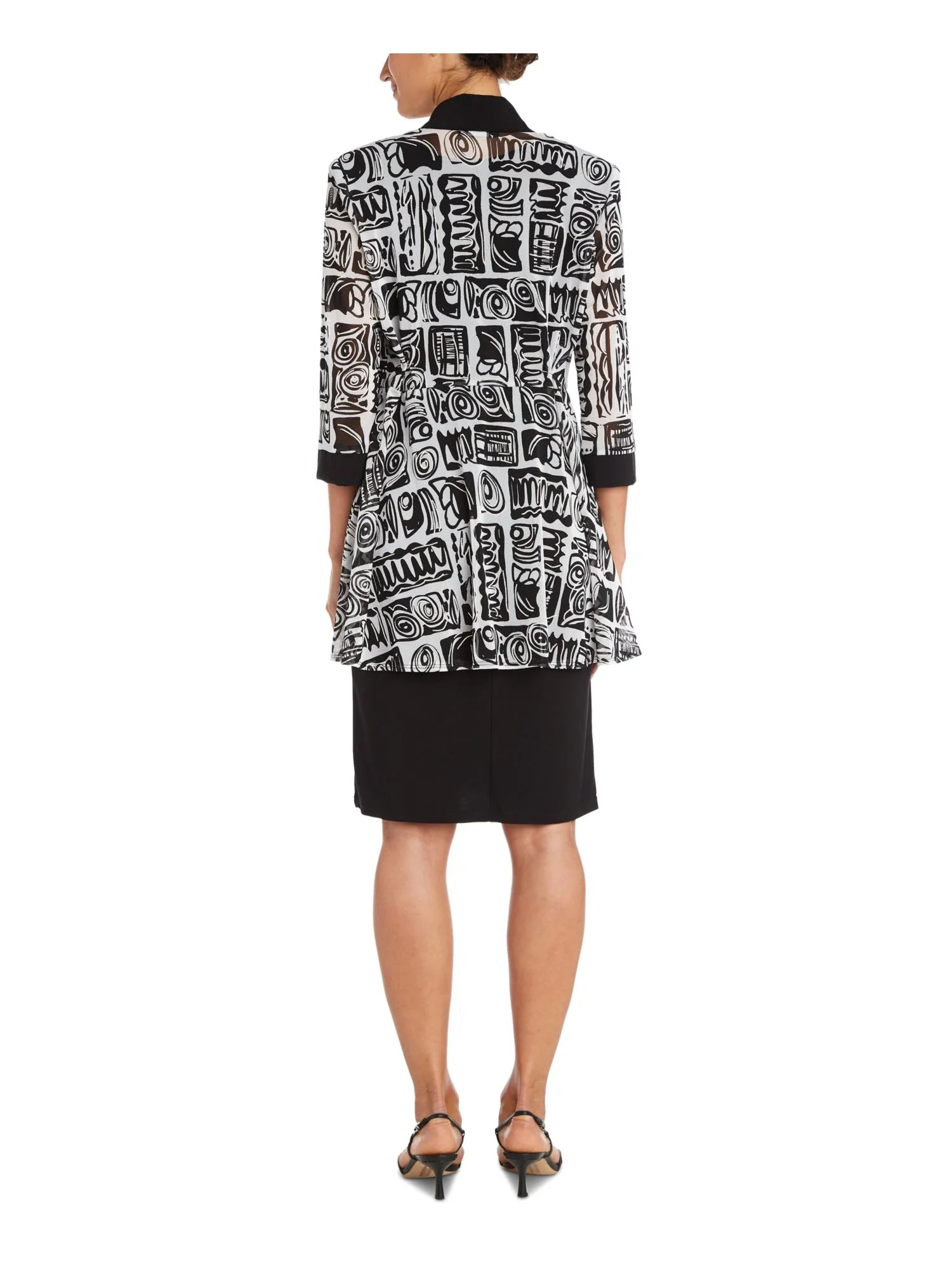 Black Textured Open Front 3/4 Sleeve Sheer Jacket Petites 14P O3622