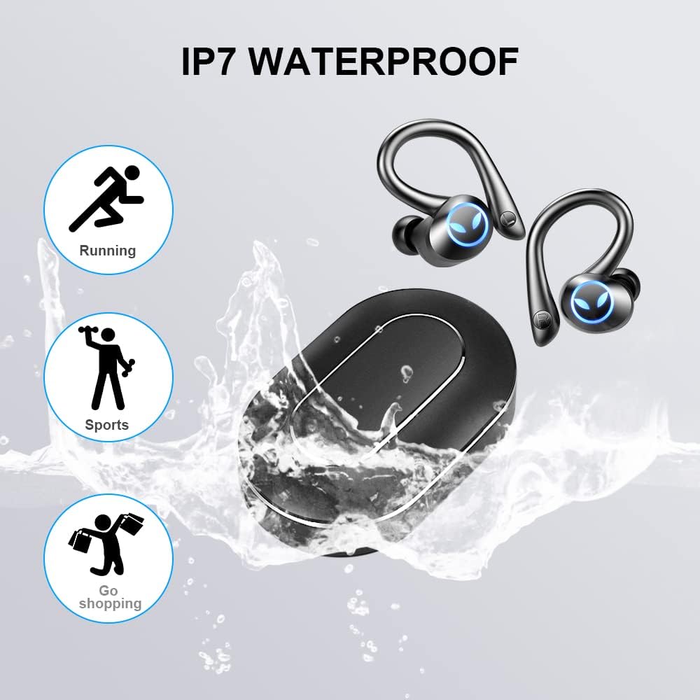 Wireless Bluetooth 5.1 Earbuds with Earhooks, IP7 Waterproof, 42H Playtime, Pack of 2 Y458