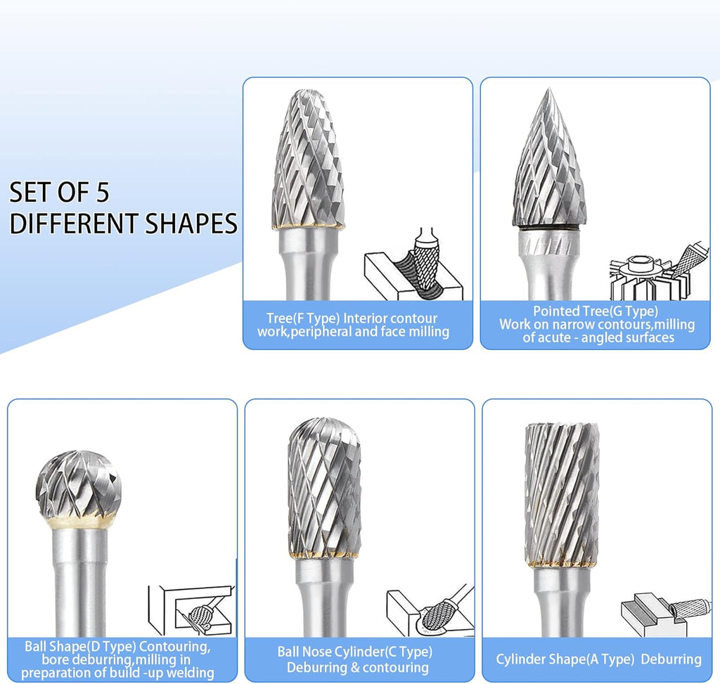 Double Cut Carbide Burr Set, 1/4 Inch Shank, 10MM Head, Solid Carbide Rotary Burr File Set, Pack of 2 S982