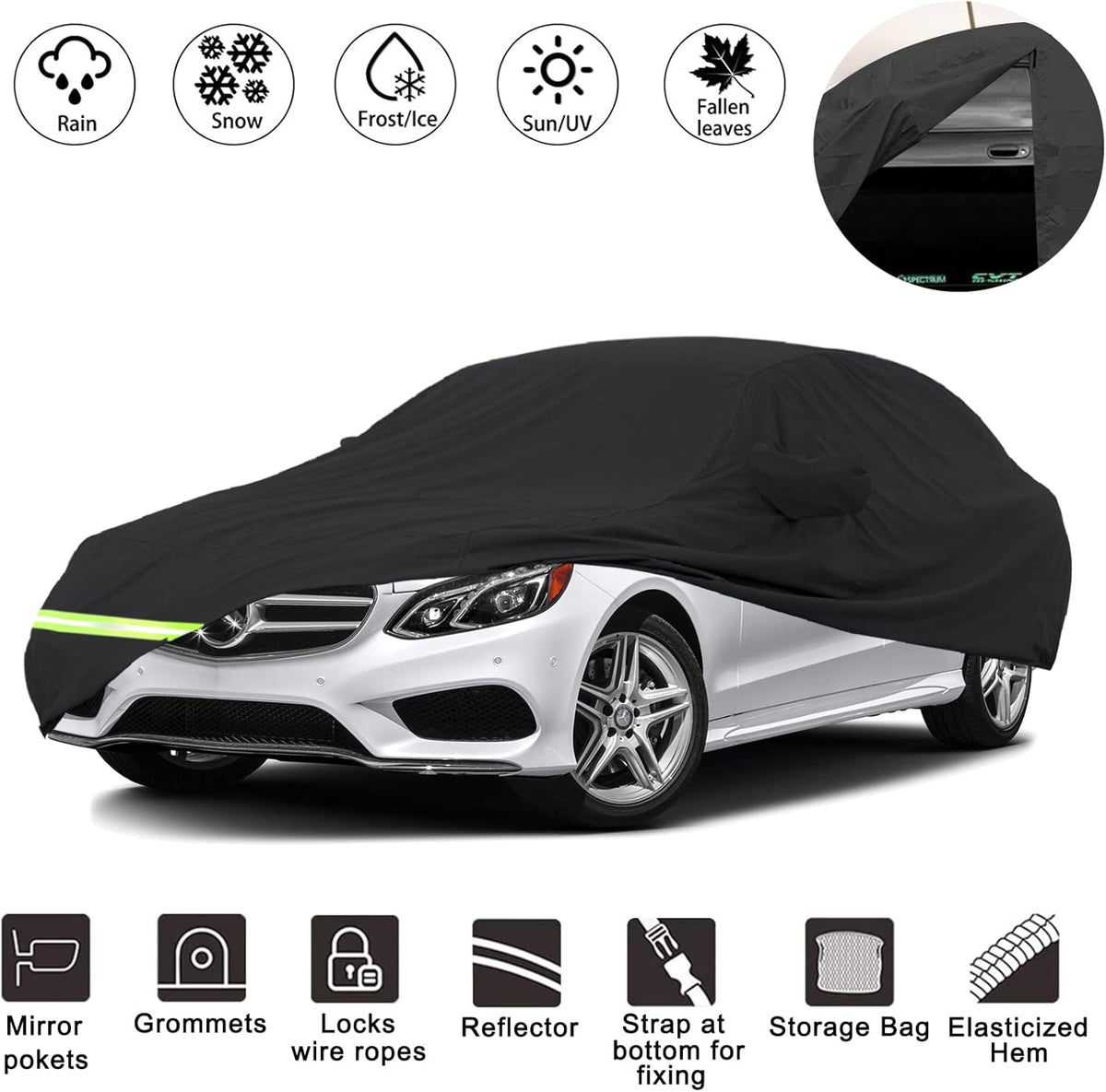 Waterproof Car Cover for Mercedes Benz E Class Sedan, Custom Fit, Pack of 2, Black E991