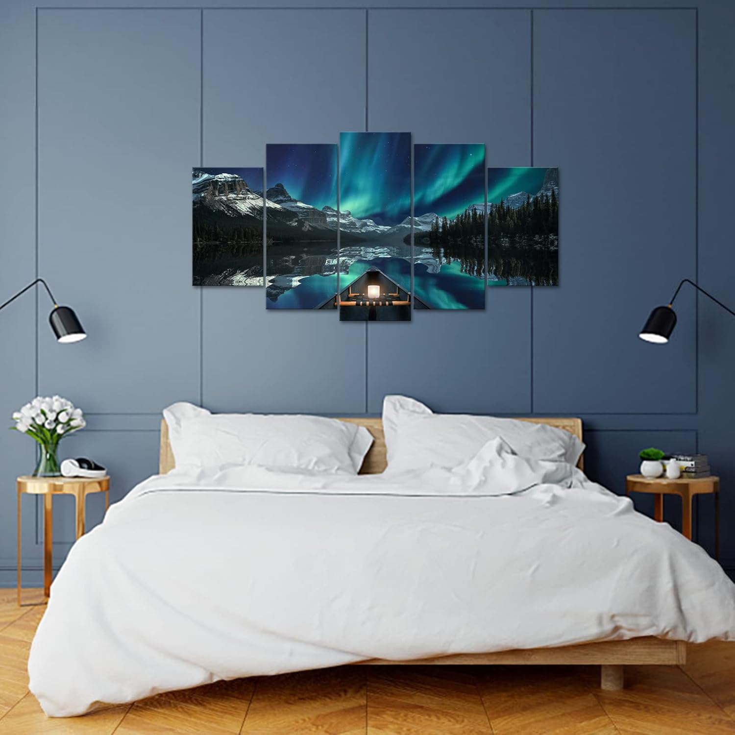 5 Panels Aurora Borealis Canvas Wall Art Stretched and Framed N43600