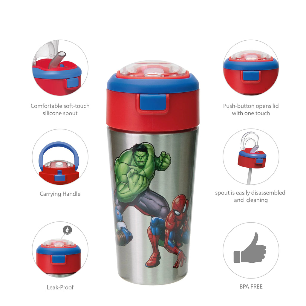 12 oz. Stainless Steel Kids Water Bottle with Push-Button Flip Lid B955
