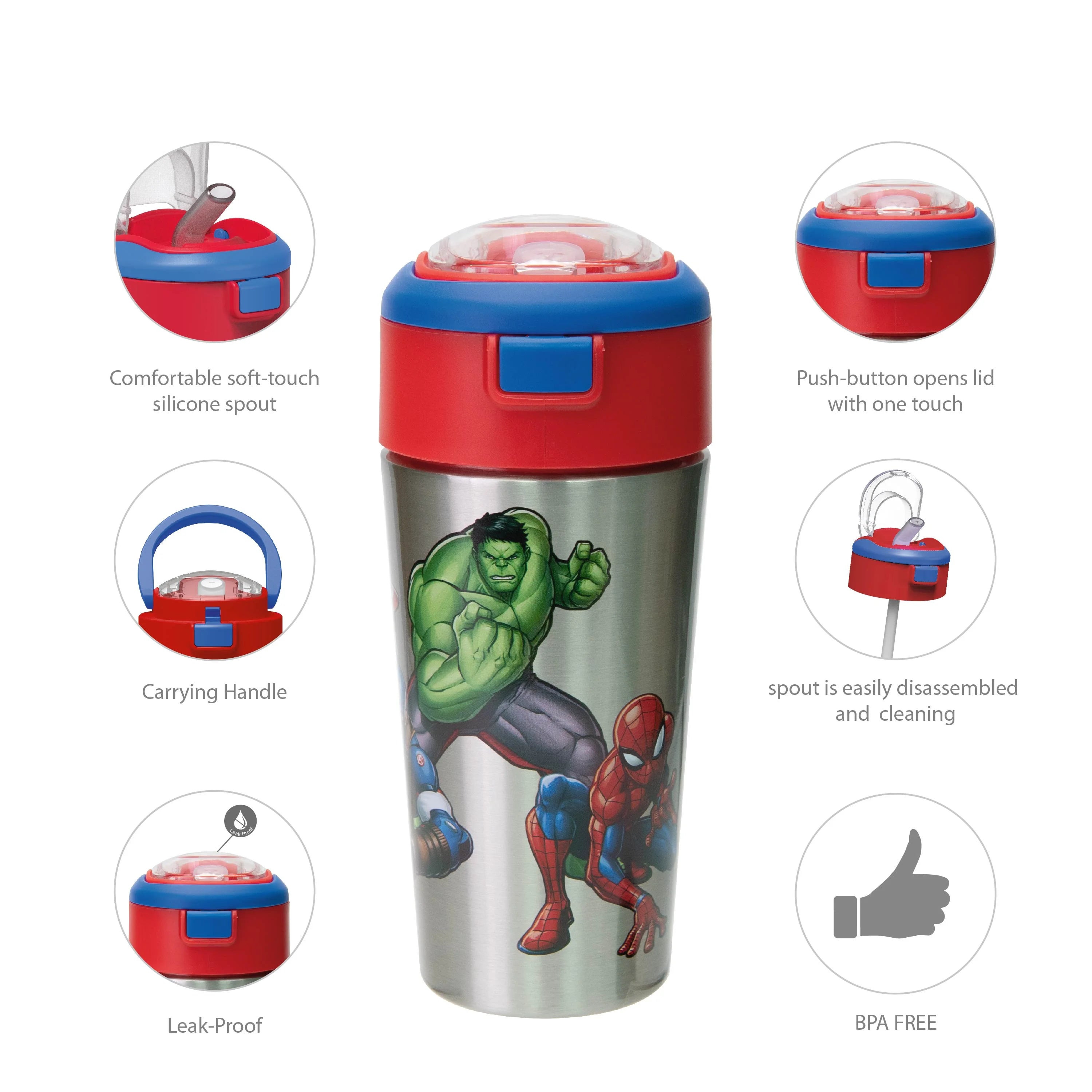12 oz. Stainless Steel Kids Water Bottle with Push-Button Flip Lid B955