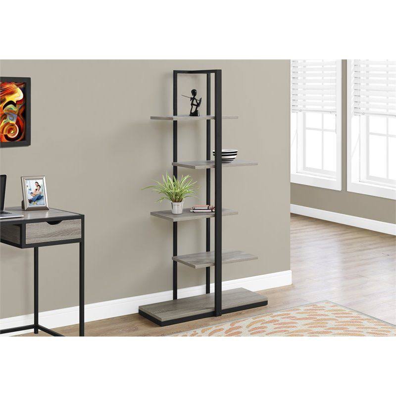 5 Shelf Metal Bookcase in Dark Taupe and Black D180