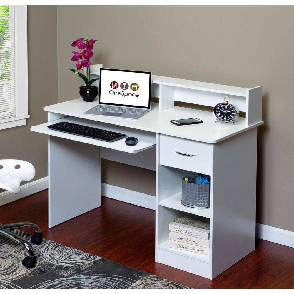 White Rectangular Computer Desk with Keyboard Tray F1074