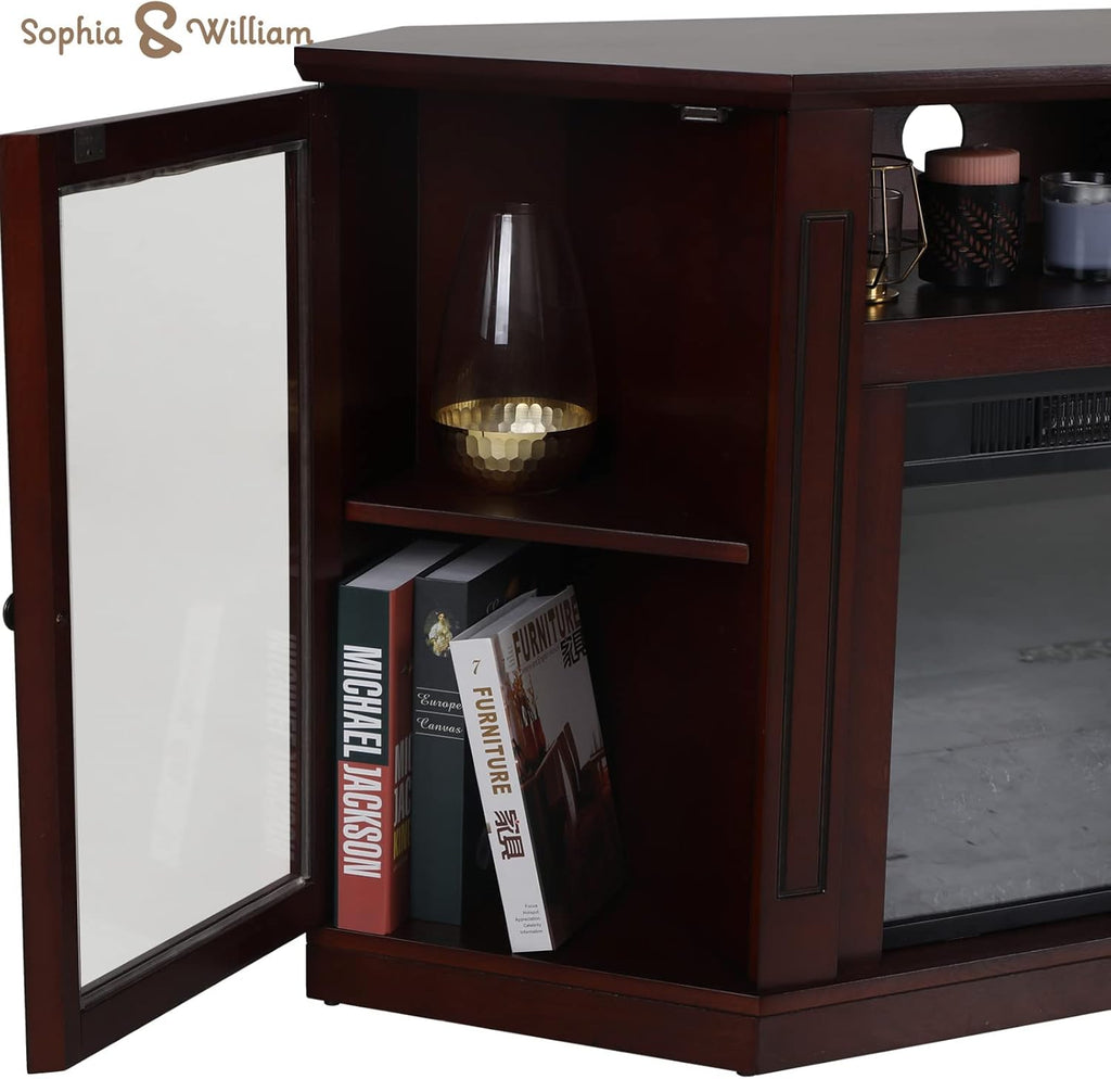 Fireplace TV Stand with Insert Fireplace, Brown Red R111