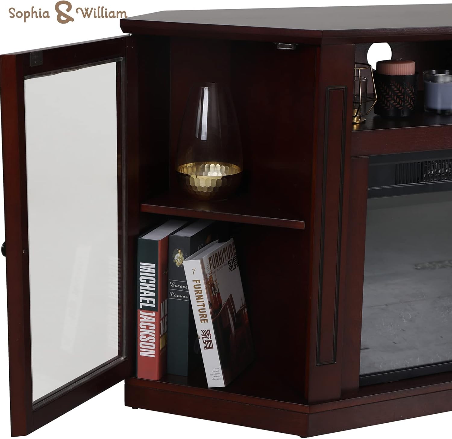 Fireplace TV Stand with Insert Fireplace, Brown Red R111