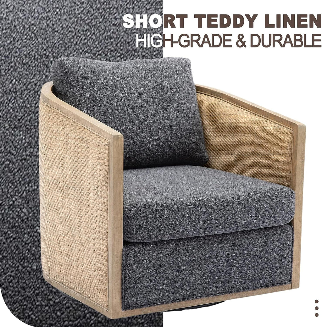 Carbon Black Rattan Swivel Barrel Chair with Arms Q4360