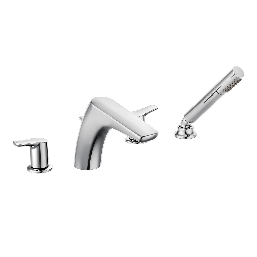 Chrome Two-Handle Low Arc Roman Tub Faucet with Hand Shower L47336