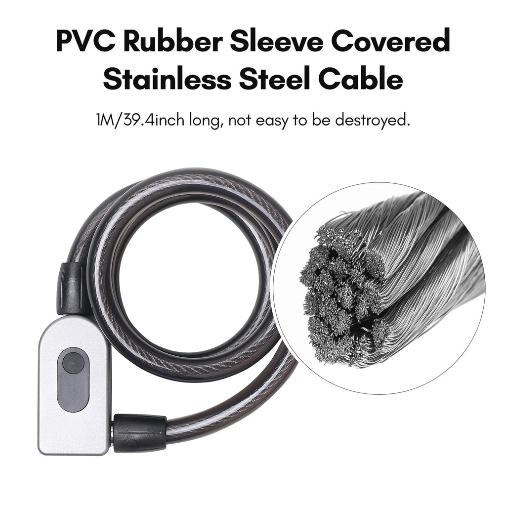 Bike Lock Cable Combination Lock Keyless Cable Lock IP66 Waterproof Built-in Battery O888061