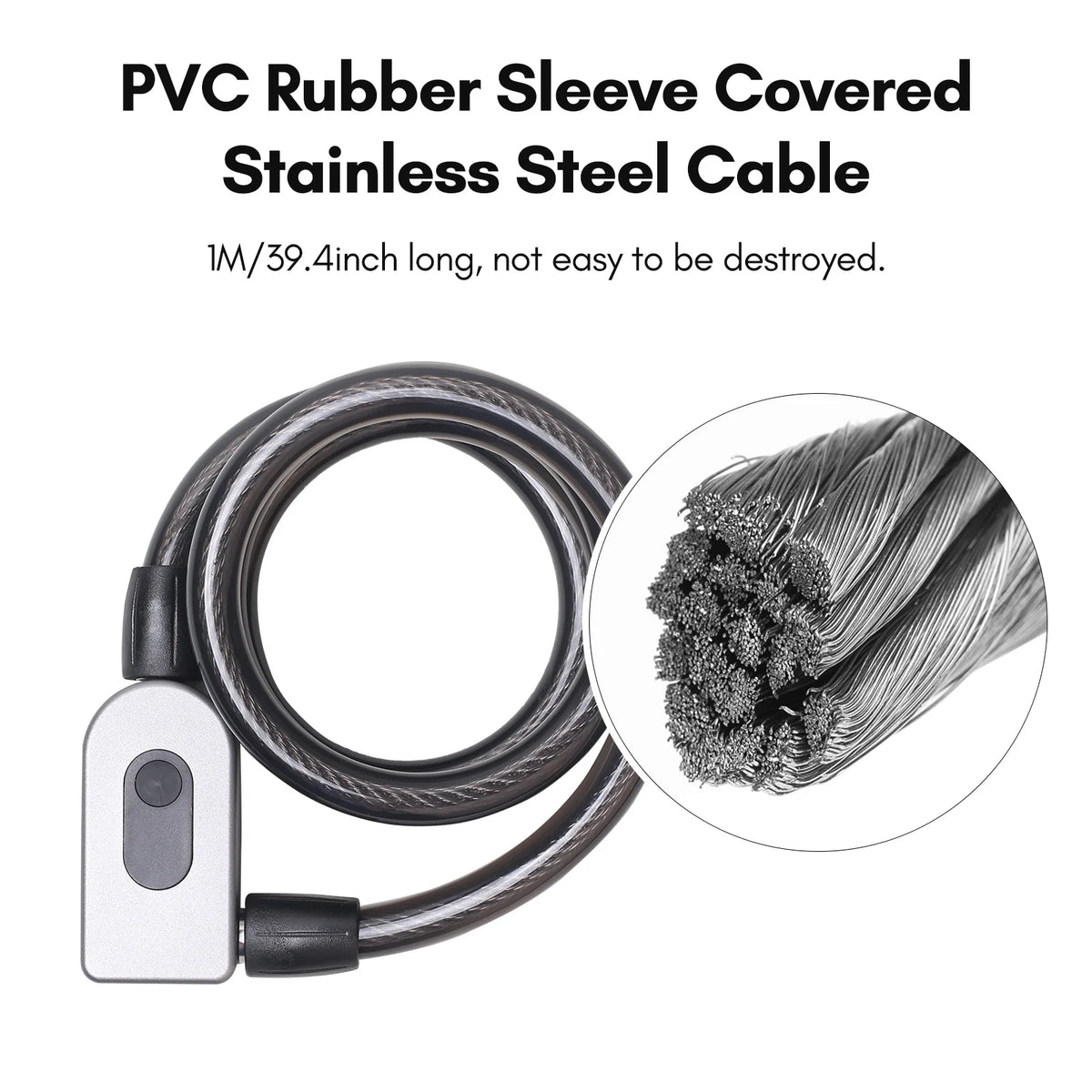 Bike Lock Cable Combination Lock Keyless Cable Lock IP66 Waterproof Built-in Battery O888061