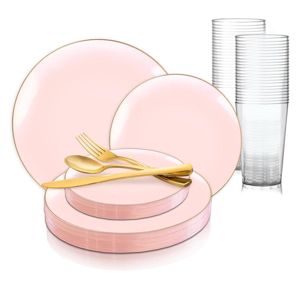 Pink with Gold Disposable Plastic Wedding Value Set P615