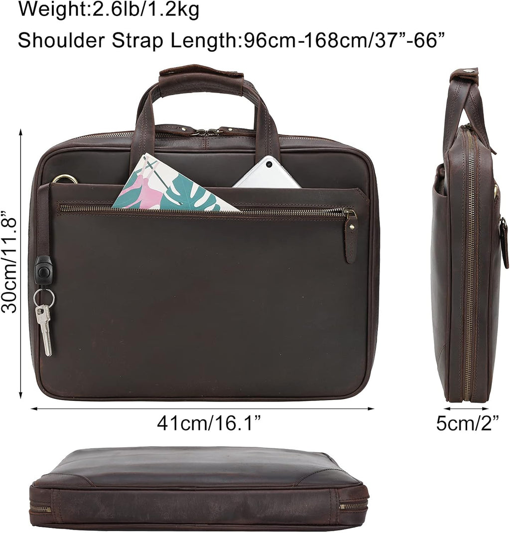 Brown Vintage Leather Slim Briefcase for 15.6 Inch Laptop W506943