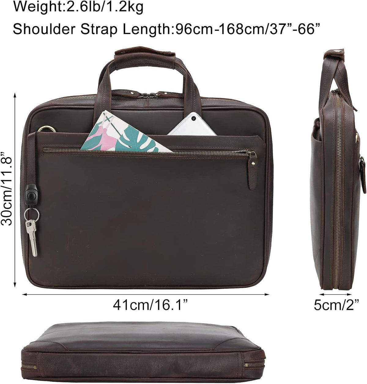 Brown Vintage Leather Slim Briefcase for 15.6 Inch Laptop W506943